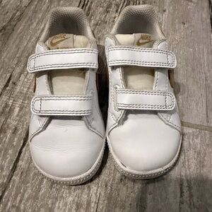Nike court Royal,  White and club gold toddler Shoes